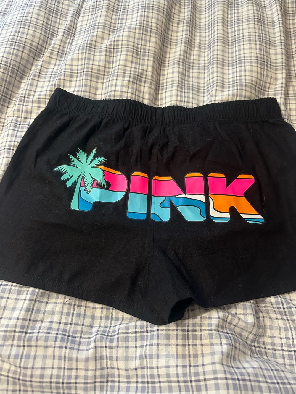 Victoria’s Secret PINK Black Tropical Logo Sleep Shorts Size S NWT